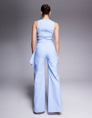 Vesper Bengaline High Neck Drape Side Detail Wide Leg Jumpsuit