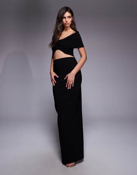 Vesper bengaline high waisted column maxi skirt co-ord in black