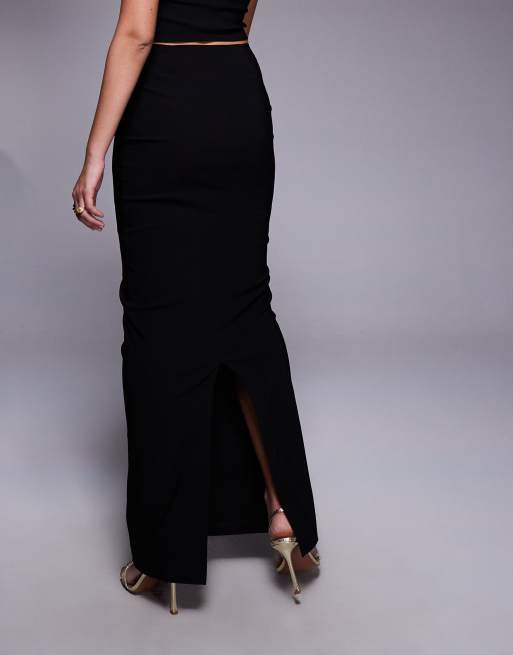 Vesper bengaline high waisted column maxi skirt co-ord in black, 5 of 5