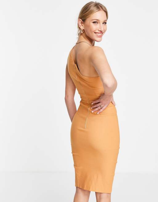 Vesper bengaline Kolbie one shoulder dress in rust, 2 of 4