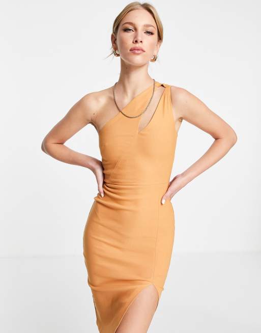 Vesper bengaline Kolbie one shoulder dress in rust, 4 of 4