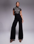 [Vesper] Vesper bengaline lace overlay high neck wide leg jumpsuit in black-Blue 14 BLACK