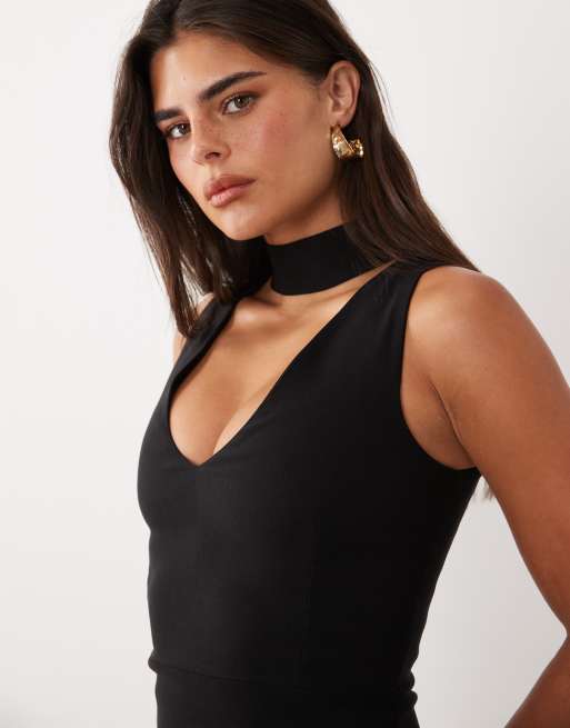 Vesper Bengaline-Maxikleid mit U-Ausschnitt und hohem Kragendetail in Schwarz - BLACK, 2 von 4