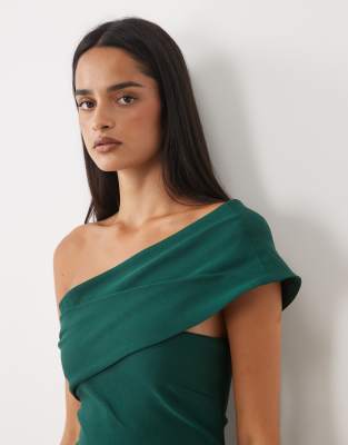 Vesper Bengaline Off Shoulder Foldover Maxi Dress In Green