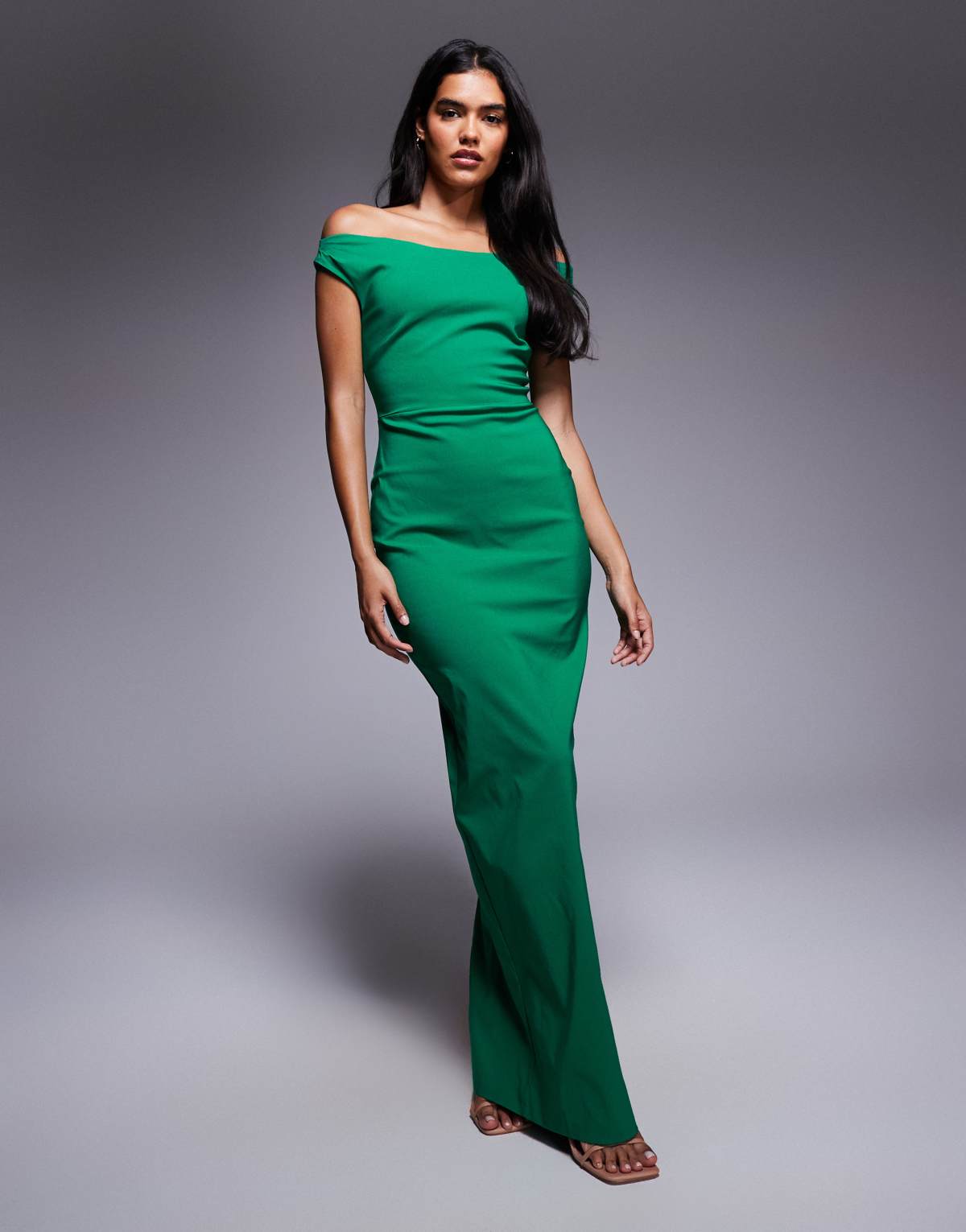 Vesper bengaline off shoulder maxi dress in emerald green