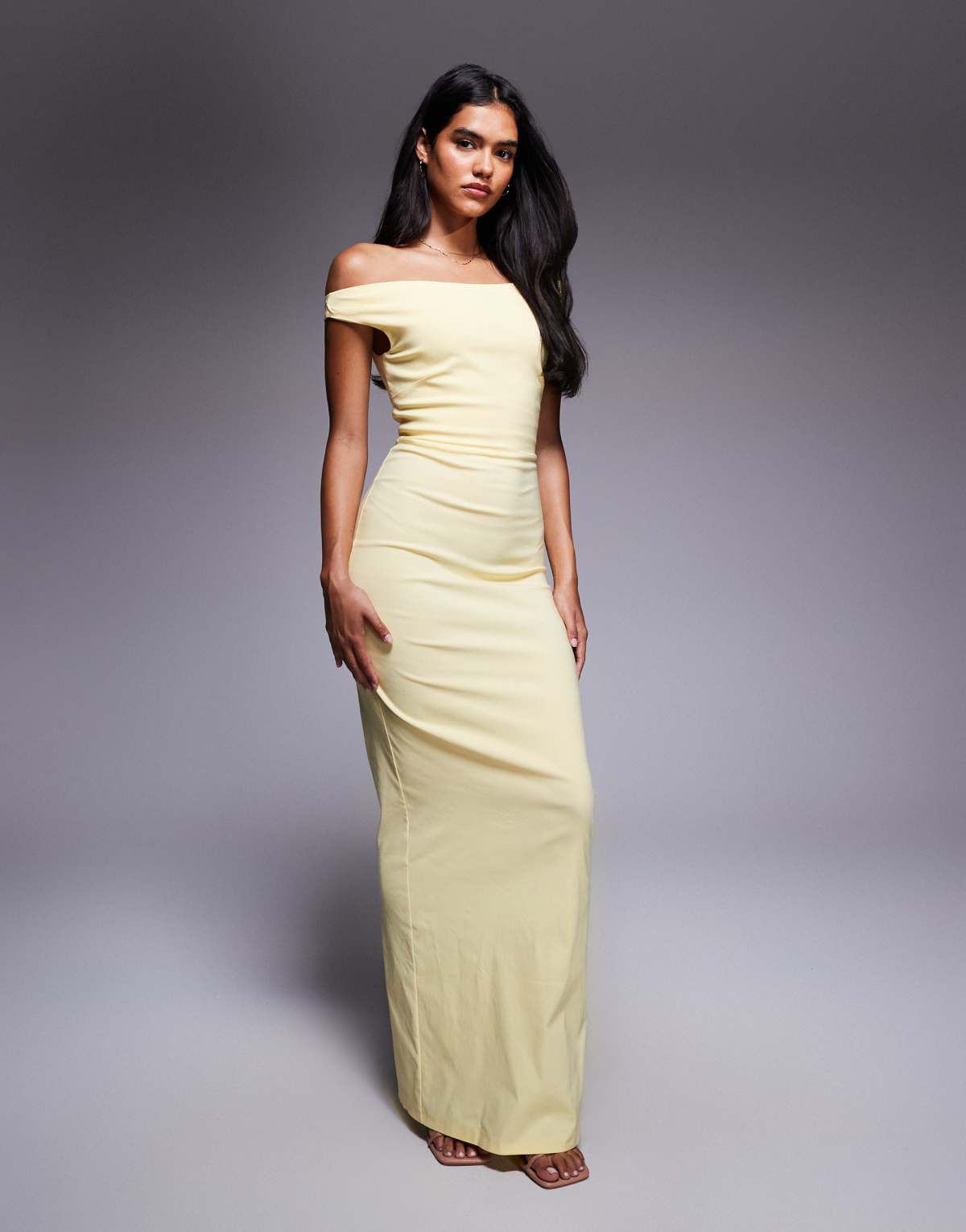 Vesper bengaline off shoulder maxi dress in yellow