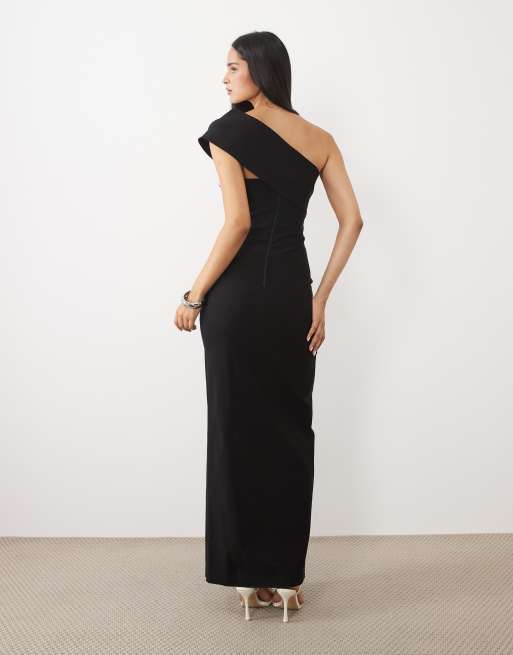Vesper bengaline off-shoulder maxi jurk met omslag in zwart, 4 van 4