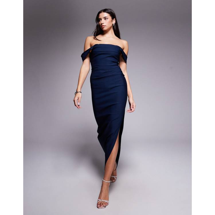 ワンピース Bern Two-Way Dress Vesper bengaline off shoulder ruched waist detail side split