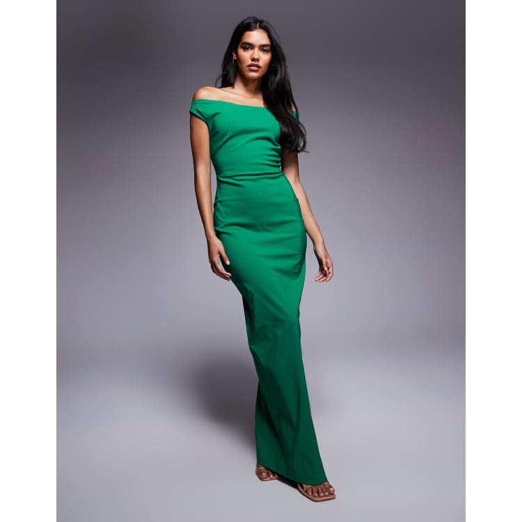 emerald green off the shoulder maxi dress Emerald Green Maxi Dress - OTS Maxi Dress - Balloon Sleeve Dress