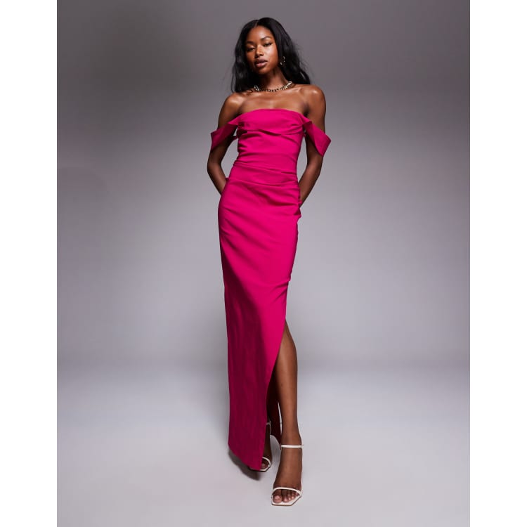 Vesper bengaline off the shoulder ruched waist detailing