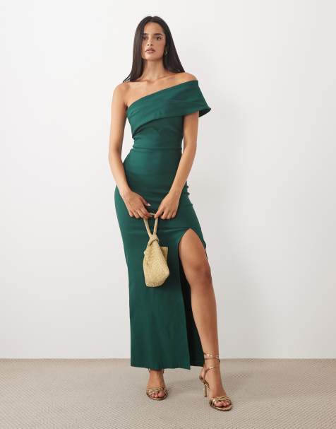 Vesper bengaline offshoulder foldover maxikjole i skovgrøn - view 1