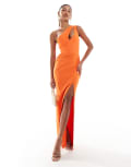 [Vesper] Vesper bengaline one shoulder cut out detail front split maxi dress in orange 16 ORANGE