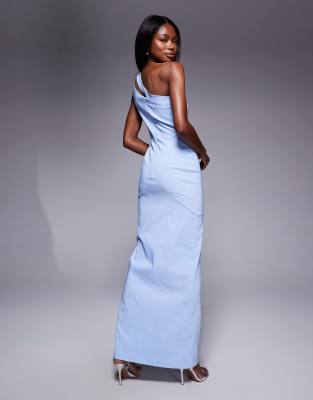 Vesper Bengaline One Shoulder Cutout Detail Side Slit Maxi Dress