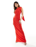 [Vesper] Vesper bengaline one shoulder drape detail maxi dress in bright red 6 Bright red