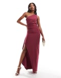 [Vesper] Vesper bengaline one shoulder drape side split maxi dress in berry-Red 6 Berry