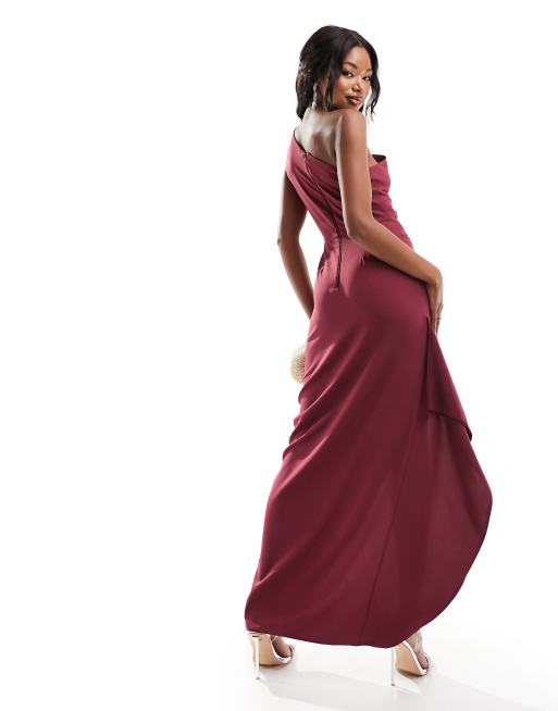Vesper bengaline one shoulder drape side split maxi dress in