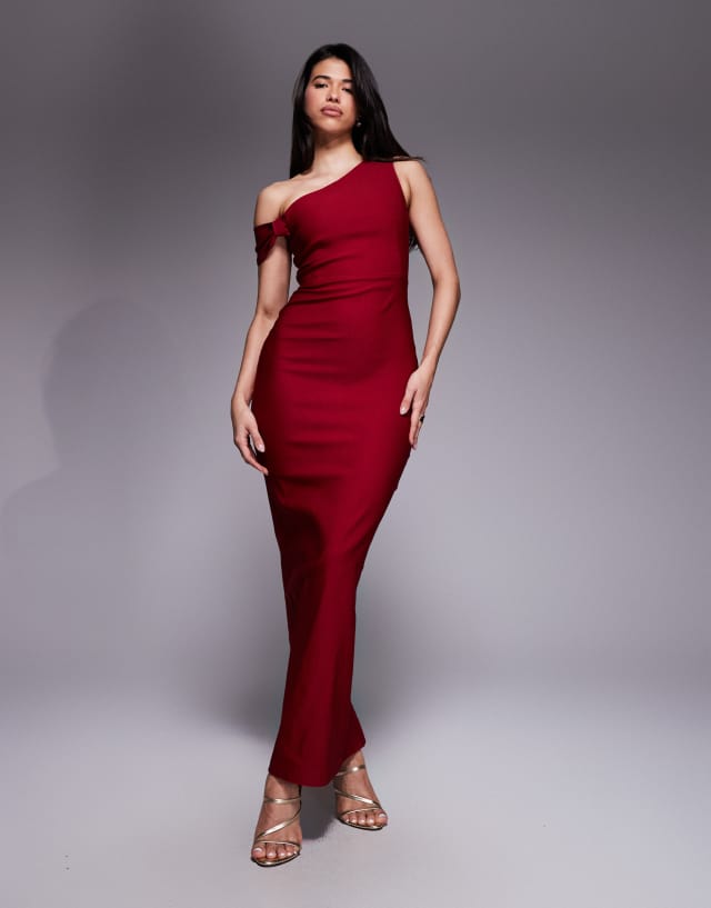knotted bodycon dress Vesper Women's One Shoulder Ruched Maxi in Raspberry Kendall Jenner Embraces #FreeTheNipple vacation-outfits Delicate floral bow details Fabric:Tulle - Pearl
