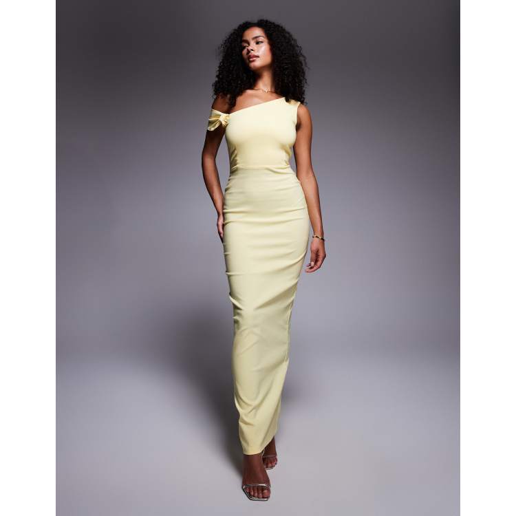 Bow One-shoulder Full A-line Heritage Floral Jacquard Maxi