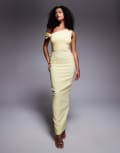 [Vesper] Vesper bengaline one shoulder knot detail maxi bodycon dress in yellow 16 YELLOW