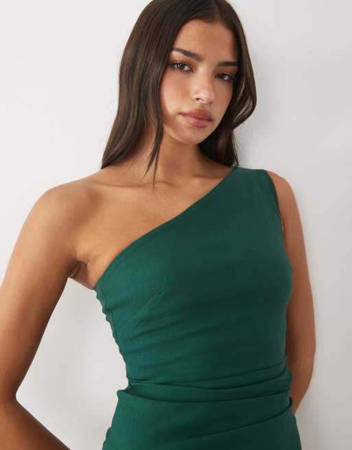 Vesper bengaline one shoulder maxi dress in forest green, 3 of 4