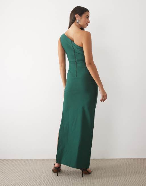 Vesper bengaline one shoulder maxi dress in forest green, 4 of 4