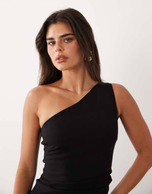 Vesper bengaline One-Shoulder-Maxikleid in Schwarz, 3 von 4