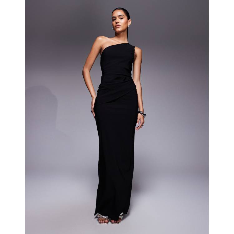 Vesper bengaline one-shoulder ruched drape waist detail maxi