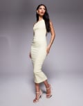 [Vesper] Vesper Bengaline one shoulder strap bodycon midaxi dress in lemon-Yellow 16 YELLOW
