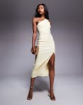 [Vesper] Vesper bengaline one-shoulder thigh split midaxi dress in yellow 14 WHITE