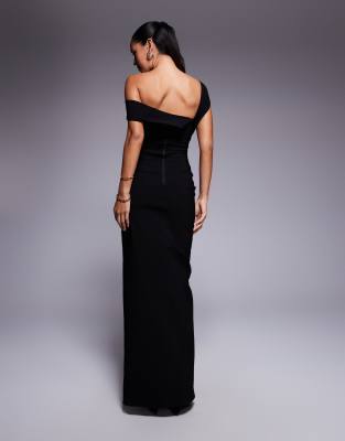 【THE MOZZ】Evening Maxi OnePiece Giada Dark Pink Ruched One Shoulder Cape Sleeve Maxi Dress