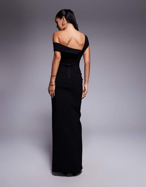 Vesper bengaline one shoulder twist front side slit maxi