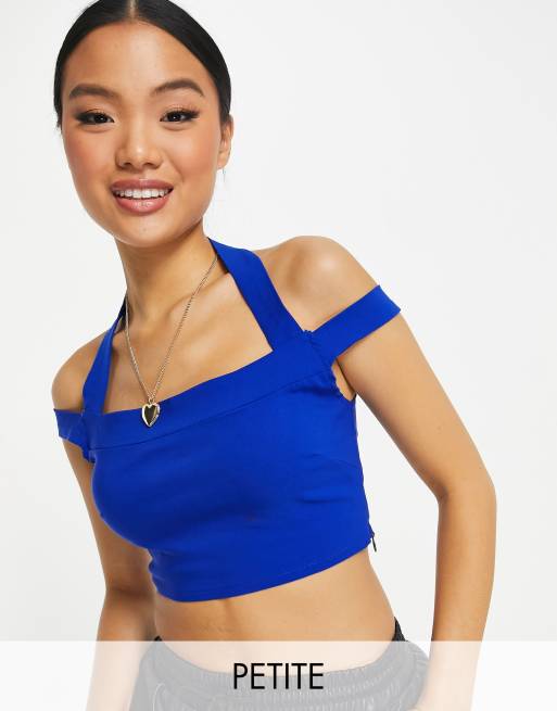 Vesper bengaline Petite double strap crop top in cobalt - part of a set