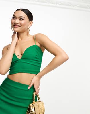 bengaline plunge spaghetti strap top in bright green - part of a set