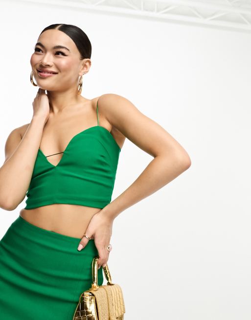 Vesper bengaline plunge spaghetti strap top in bright green - part of a set