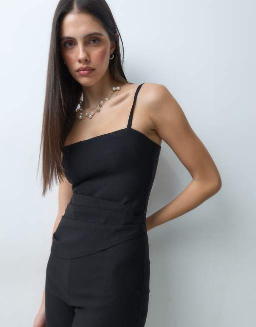 Vesper bengaline ruched waist jumpsuit in black, 5 of 5