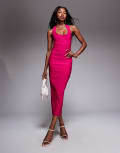 [Vesper] Vesper bengaline scoop halterneck bodycon midaxi dress in fuchsia-Pink 16 PINK