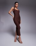 [Vesper] Vesper bengaline scoop neck halterneck bodycon midaxi dress in chocolate-Brown 6 Chocolate