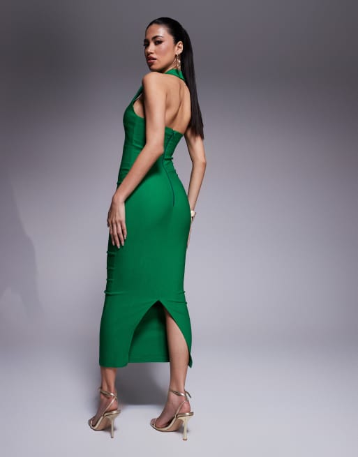 Vesper bengaline scoop neck halterneck bodycon midaxi dress