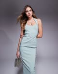 [Vesper] Vesper bengaline scoop neck halterneck bodycon midaxi dress in sage-Green 14 Sage
