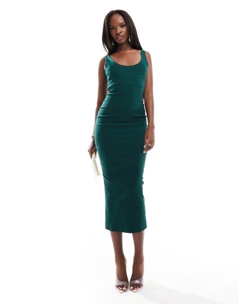 Vesper bengaline scoop neck midaxi dress in forest green - view 1