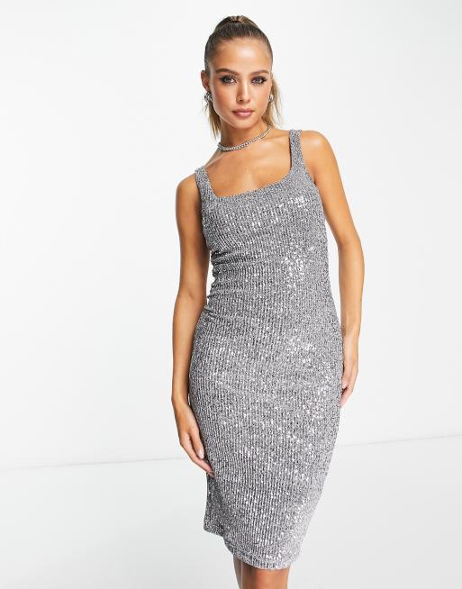 Vesper bengaline sequin midi bodycon dress in charcoal | ASOS