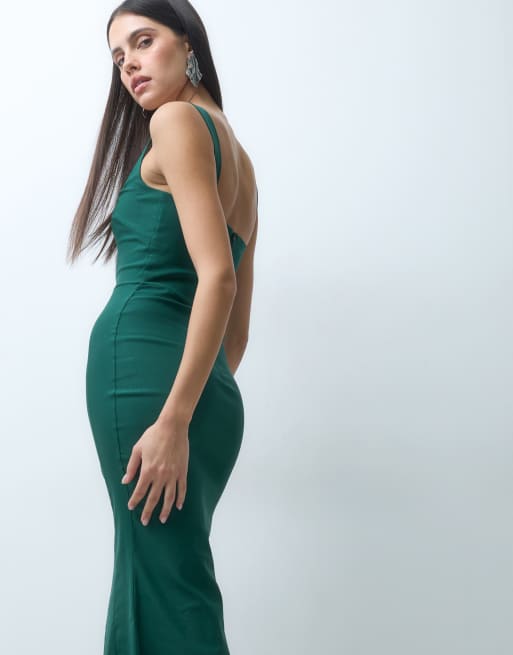Vesper bengaline sleeveless square neck fishtail midi dress in green, 5 of 5