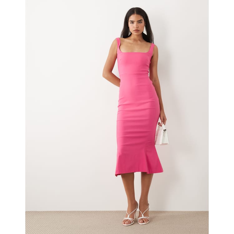 pink rib square neck active dress Ribbon Square Neck Dress