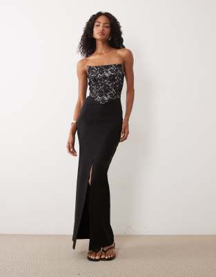 Vesper Bengaline Square Edge Bandeau Maxi Dress In Black