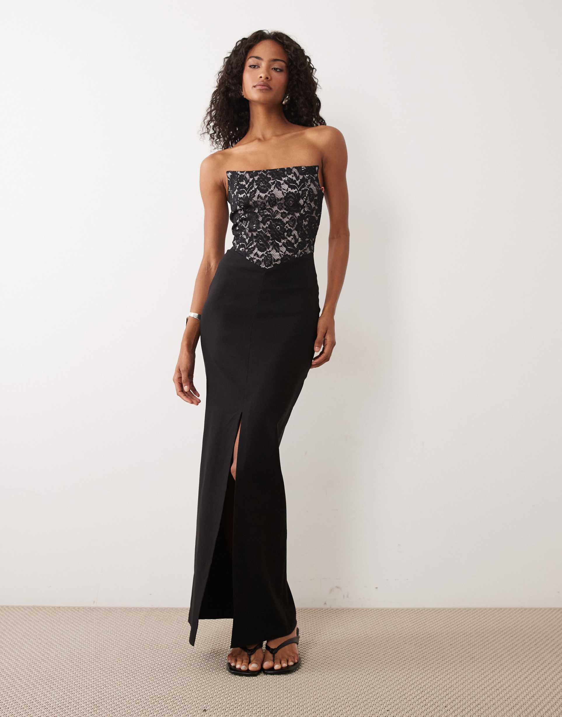 vesper bengaline square edge bandeau maxi dress in black