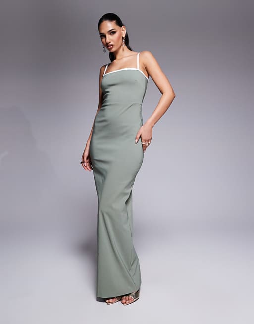 V-Neck Contrast Piping Slit Bodycon Dress V-Neck Contrast Piping Slit Bodycon Dress