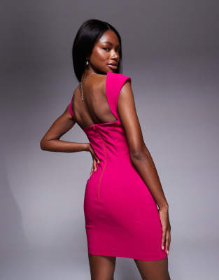 Vesper Bengaline Square Neck Open Back Mini Dress
