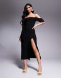 [Vesper] Vesper bengaline square neck ruffle sleeve side split midaxi dress in black 10 BLACK