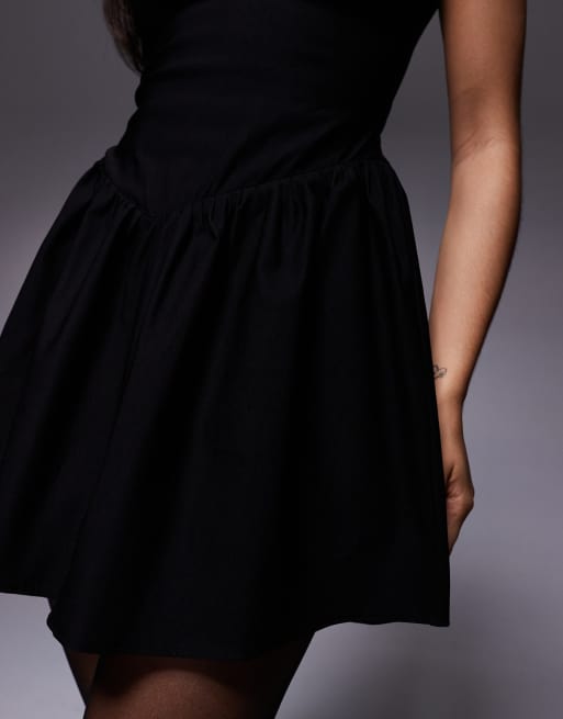 Vesper bengaline square neck skater mini dress in black