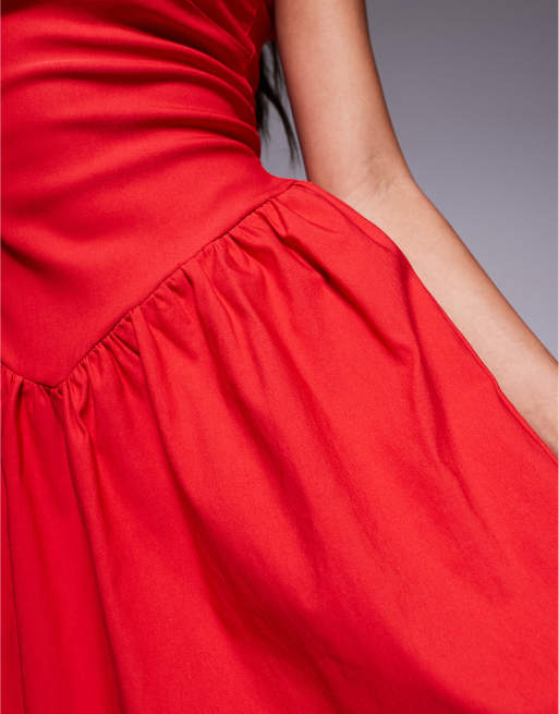 Vesper bengaline square neck skater mini dress in red